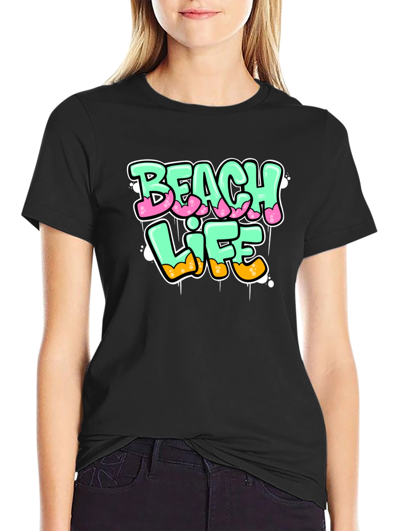 Beach Life Graphic Print Black T-Shirt