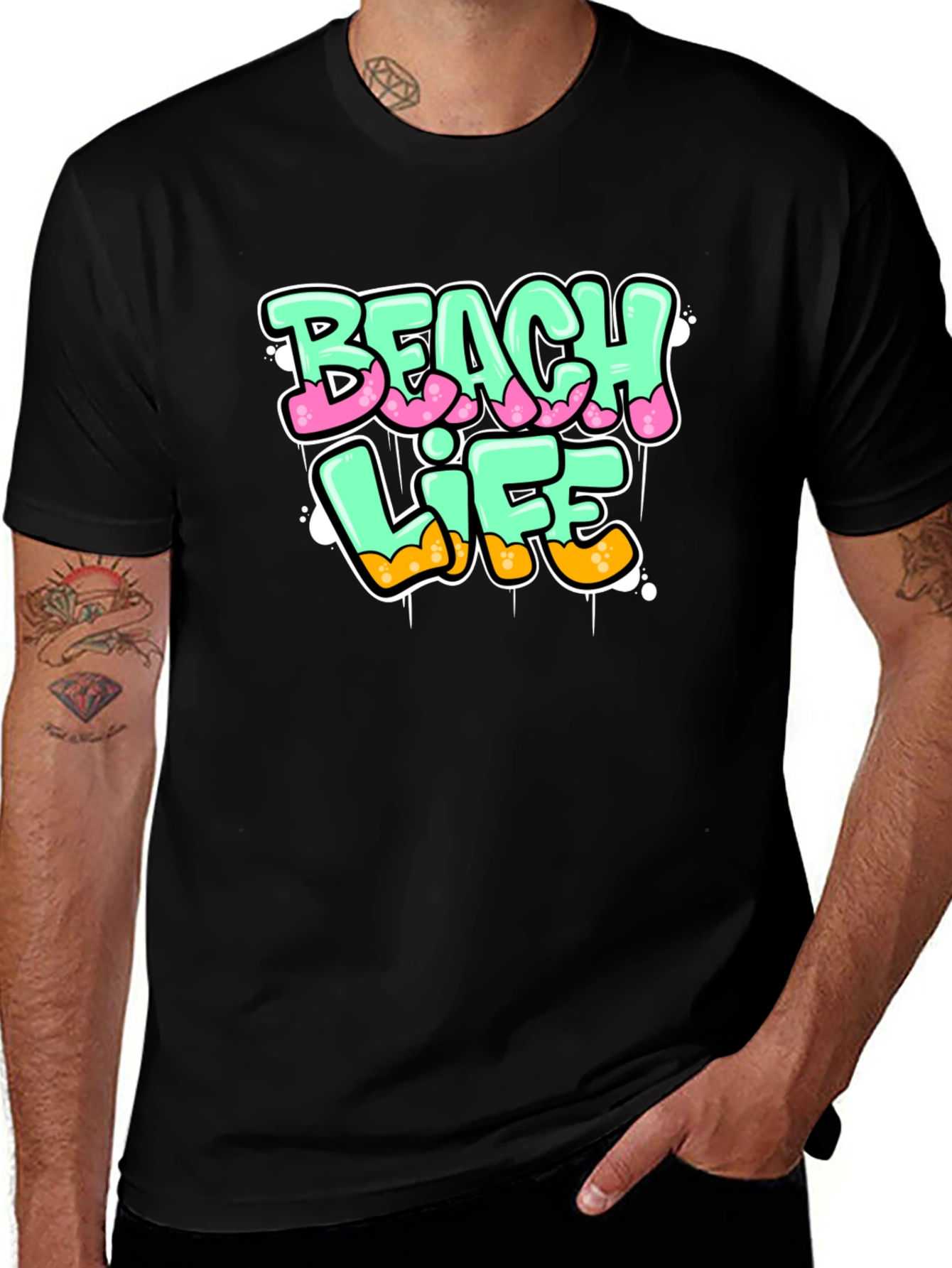 Beach Life Graphic Print Black T-Shirt