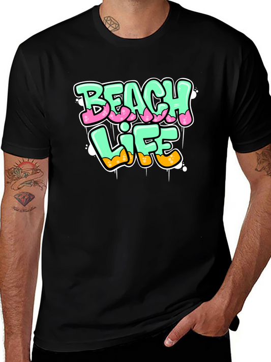 Beach Life Graphic Print Black T-Shirt