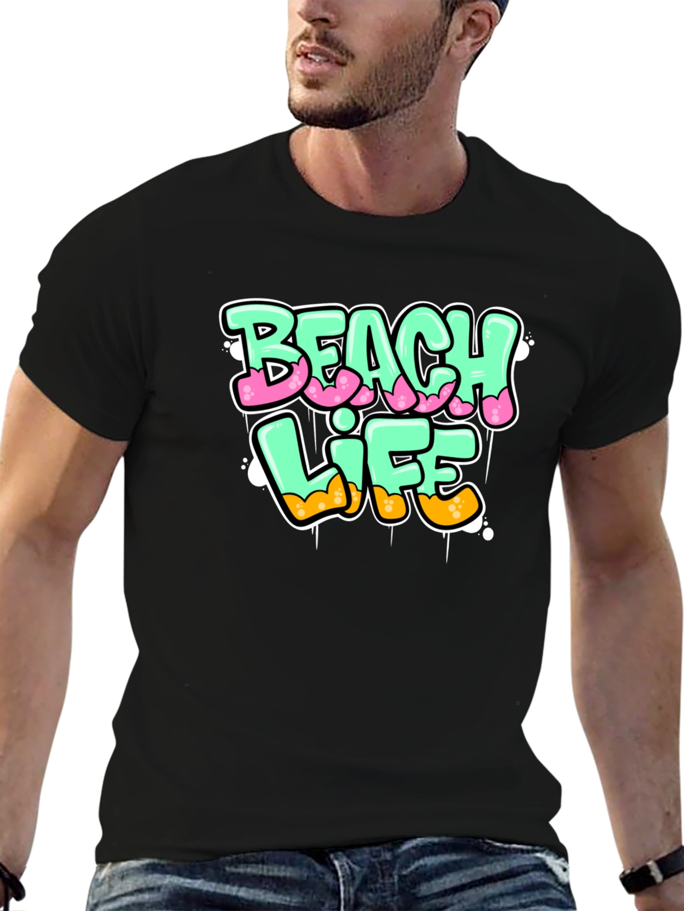 Beach Life Graphic Print Black T-Shirt