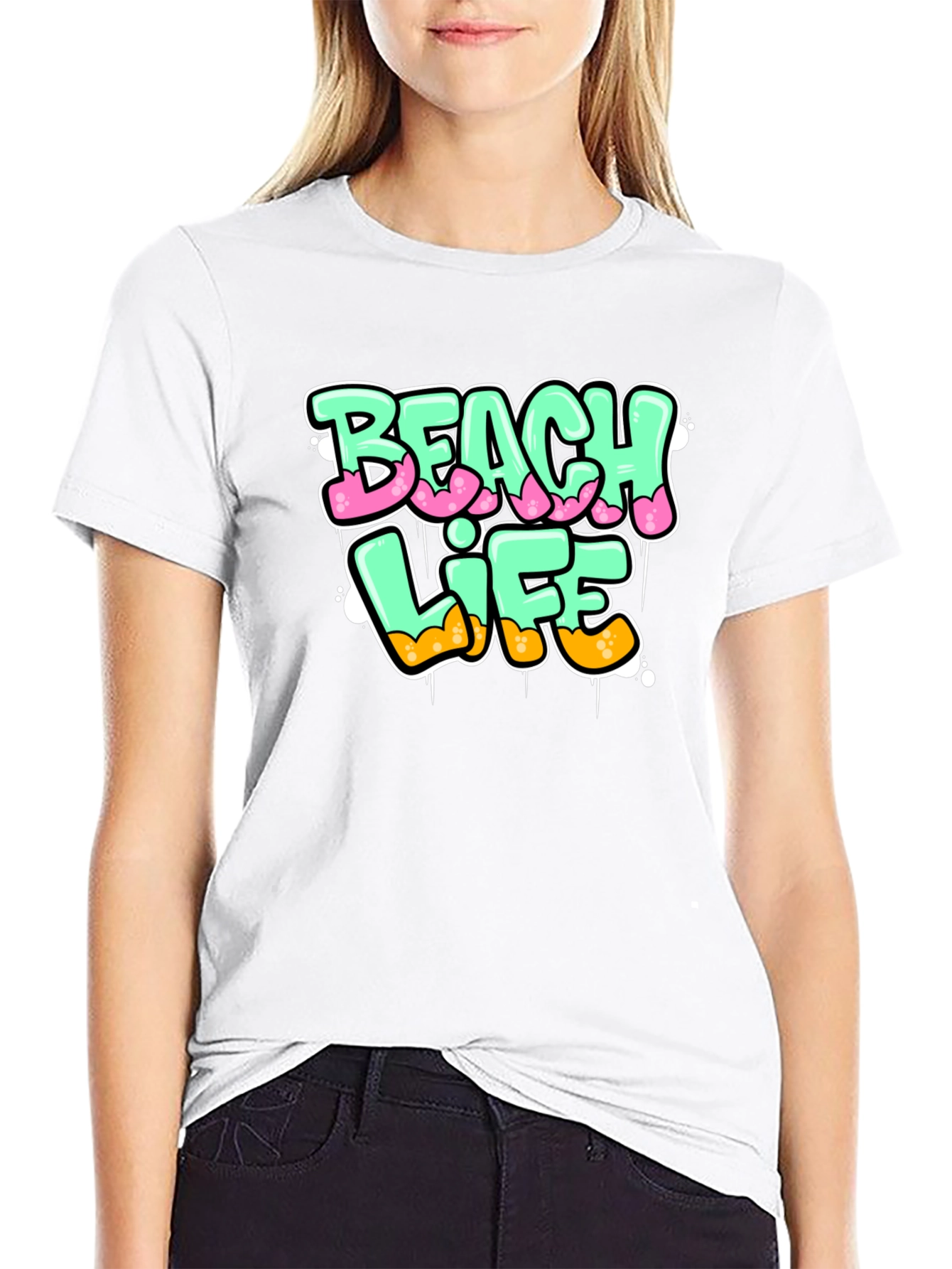 Beach Life Graphic Print Black T-Shirt