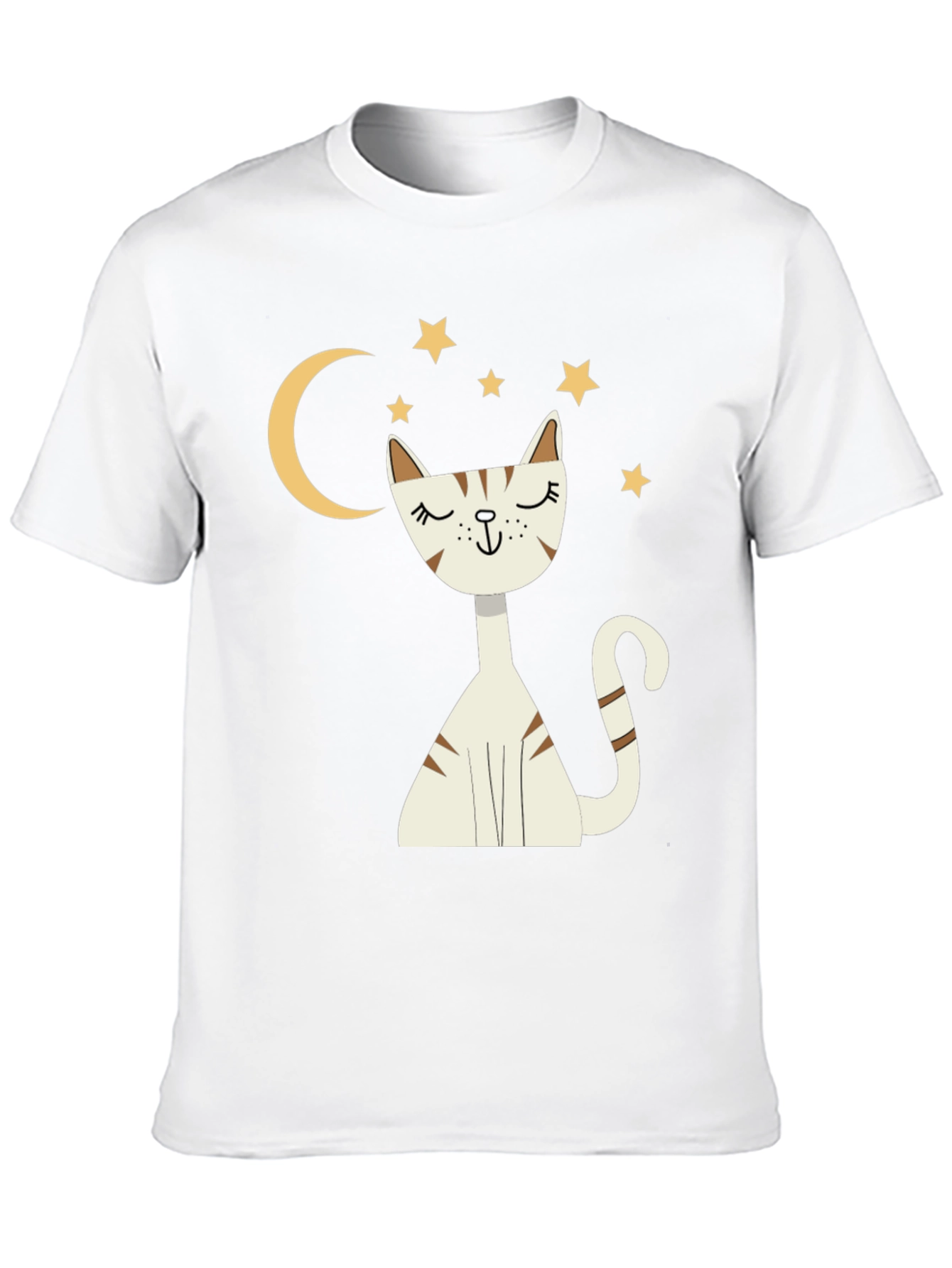 Cute Cat Moon & Stars Graphic Black T-Shirt
