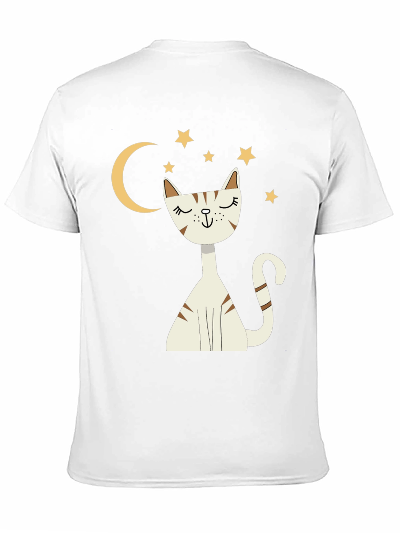 Cute Cat Moon & Stars Graphic Black T-Shirt