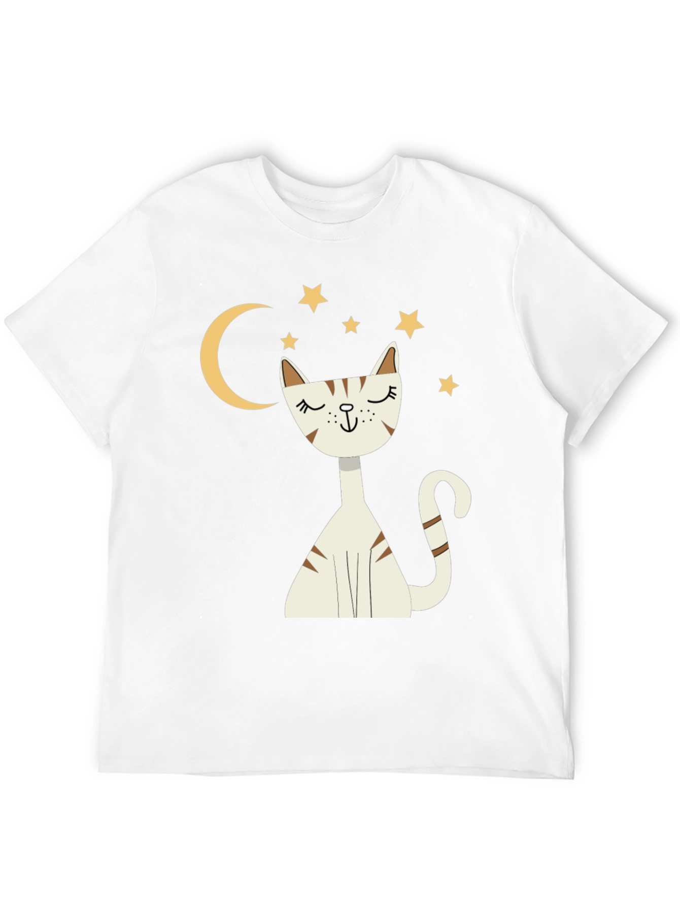 Cute Cat Moon & Stars Graphic Black T-Shirt