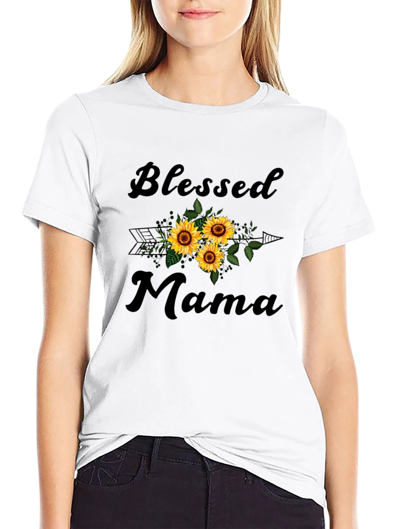 Blessed Mama Sunflower Graphic T-Shirt
