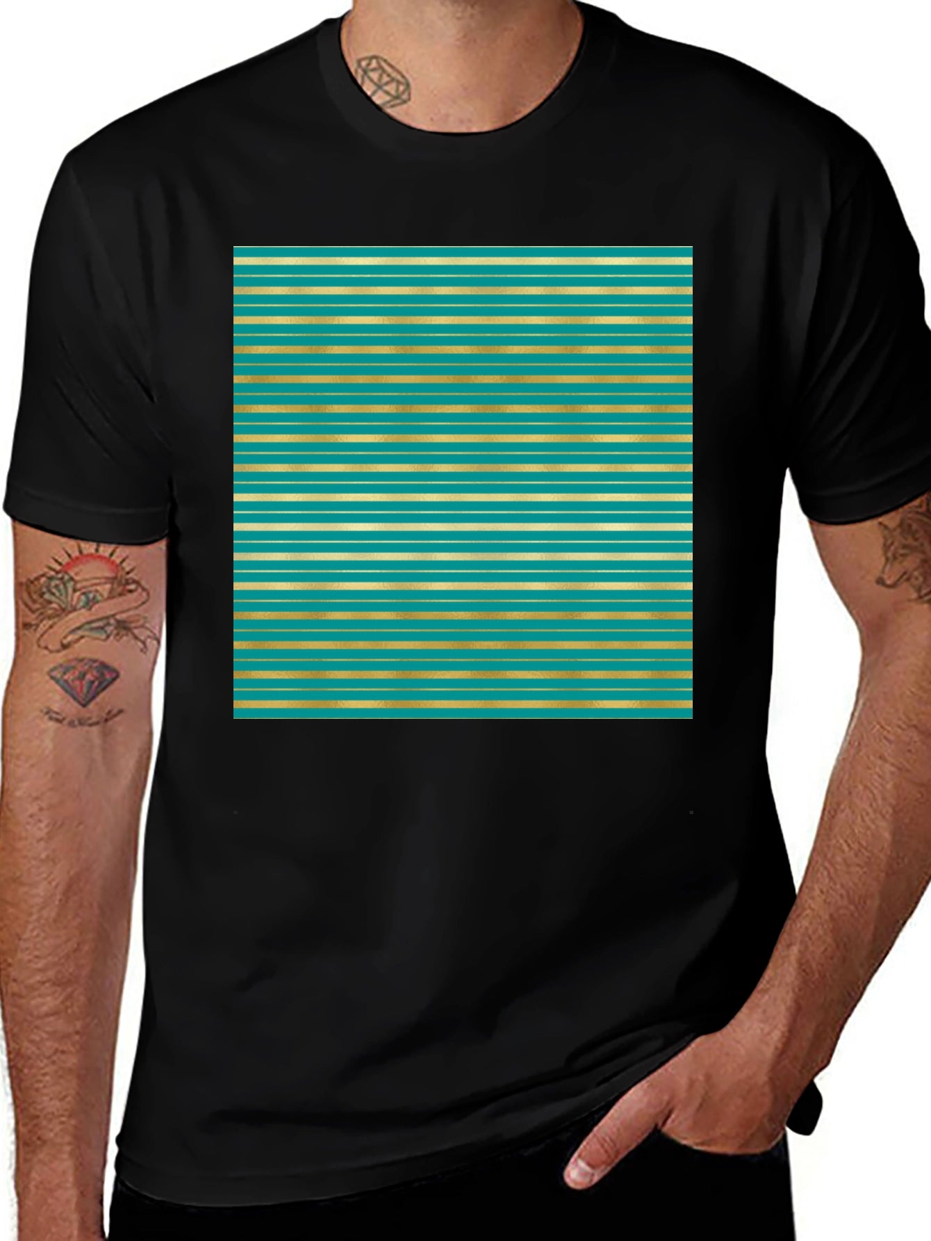 Teal and Gold Striped T-Shirt