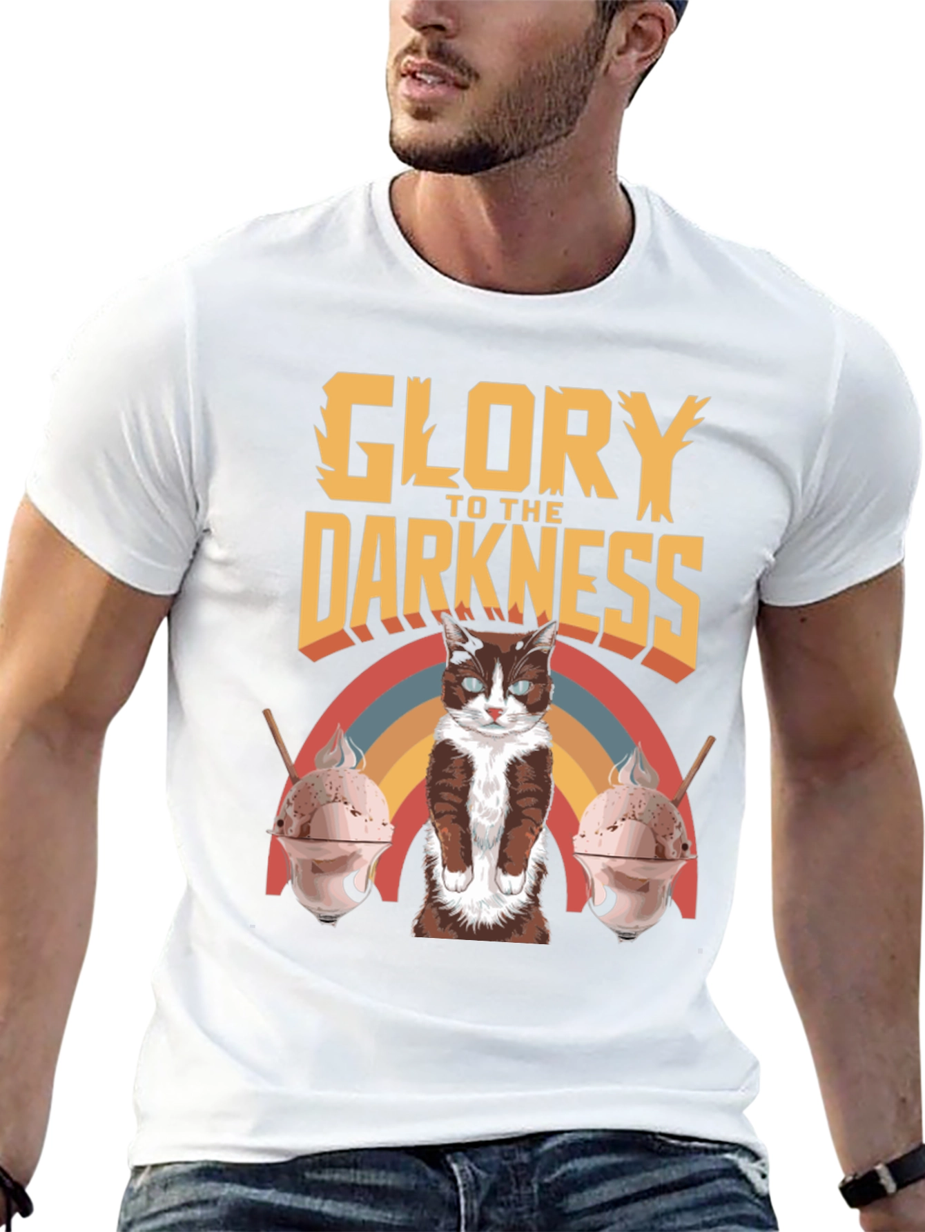Glory To The Darkness Cat Graphic T-Shirt