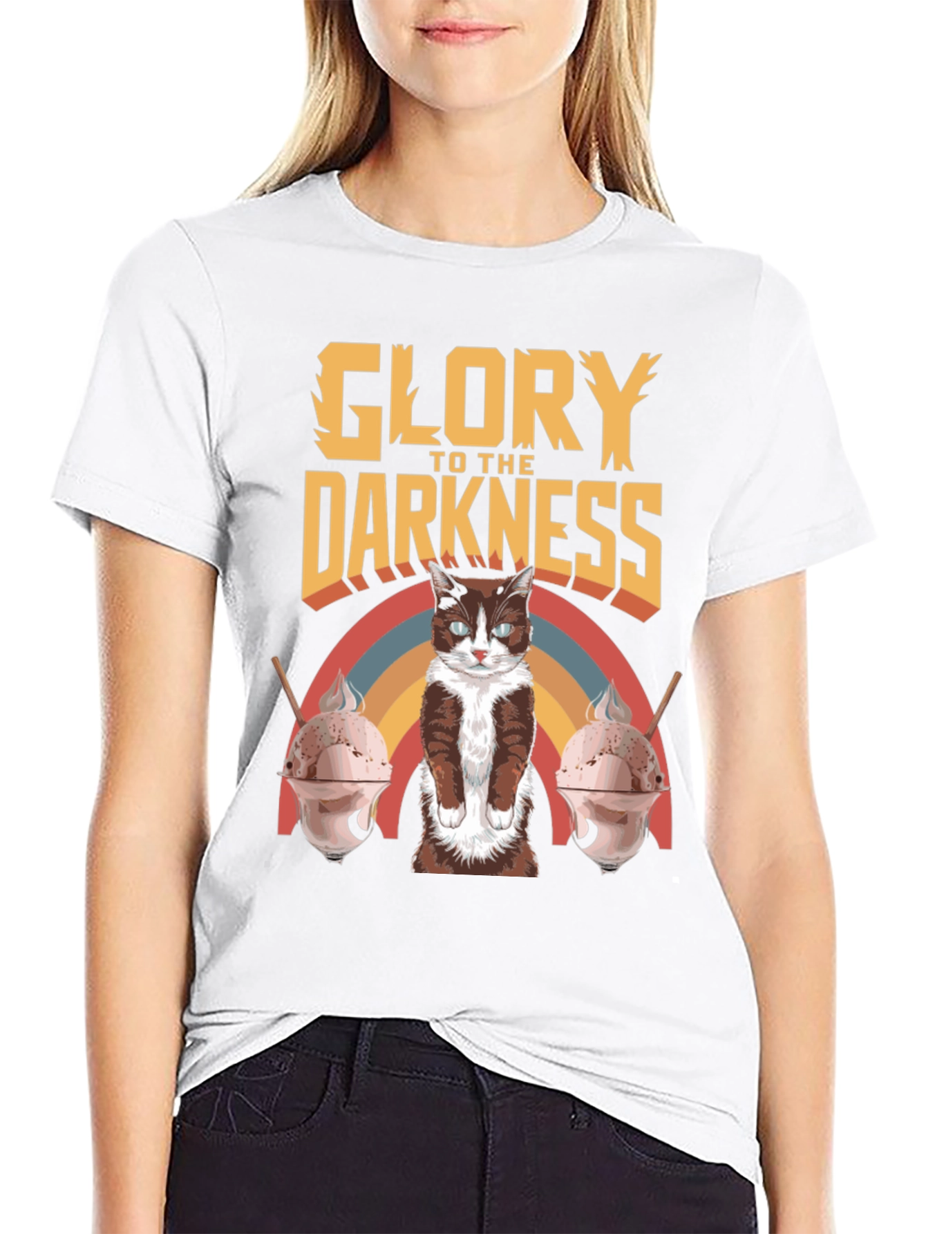 Glory To The Darkness Cat Graphic T-Shirt