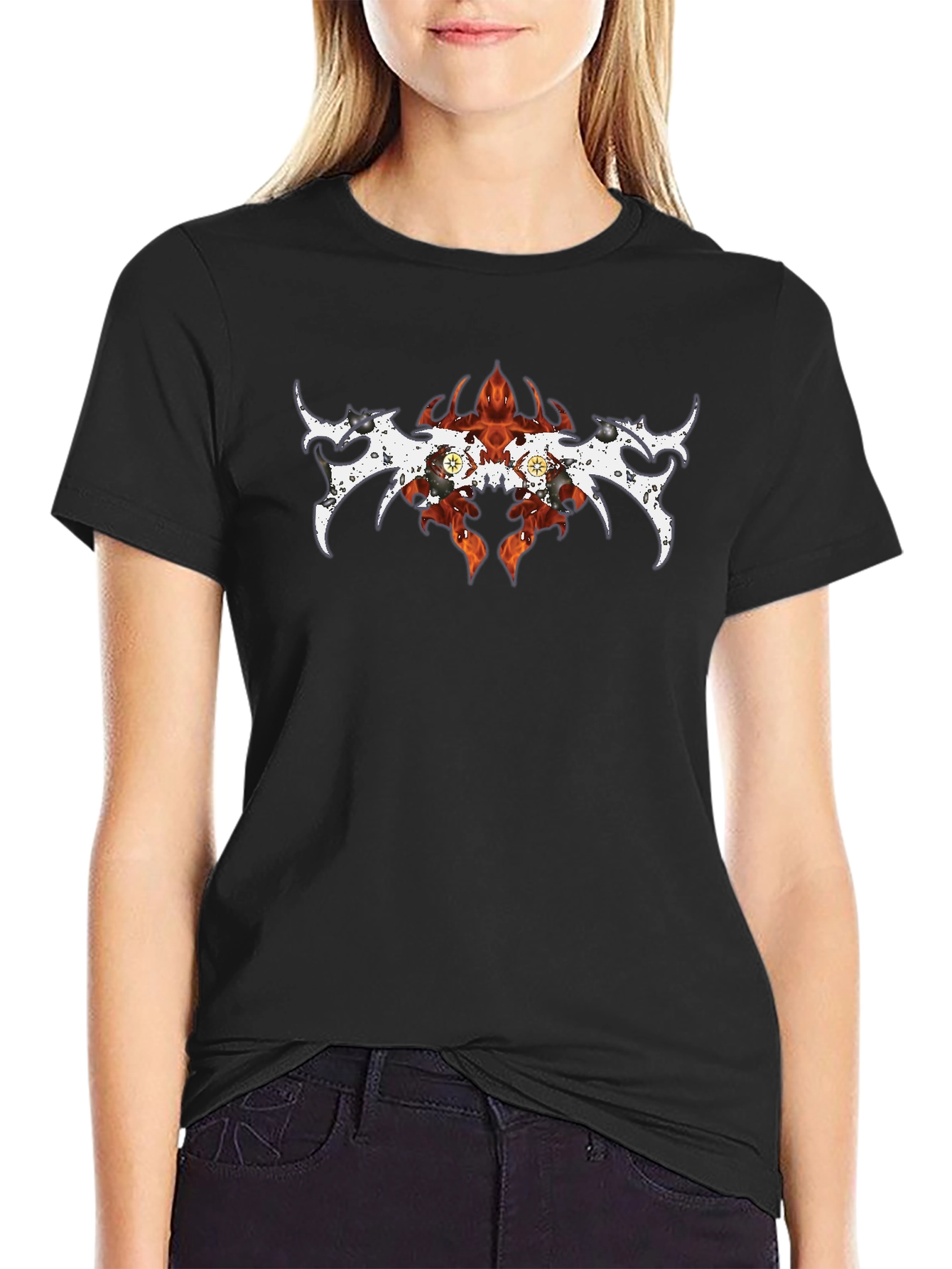 Fiery Tribal Design Black Tee