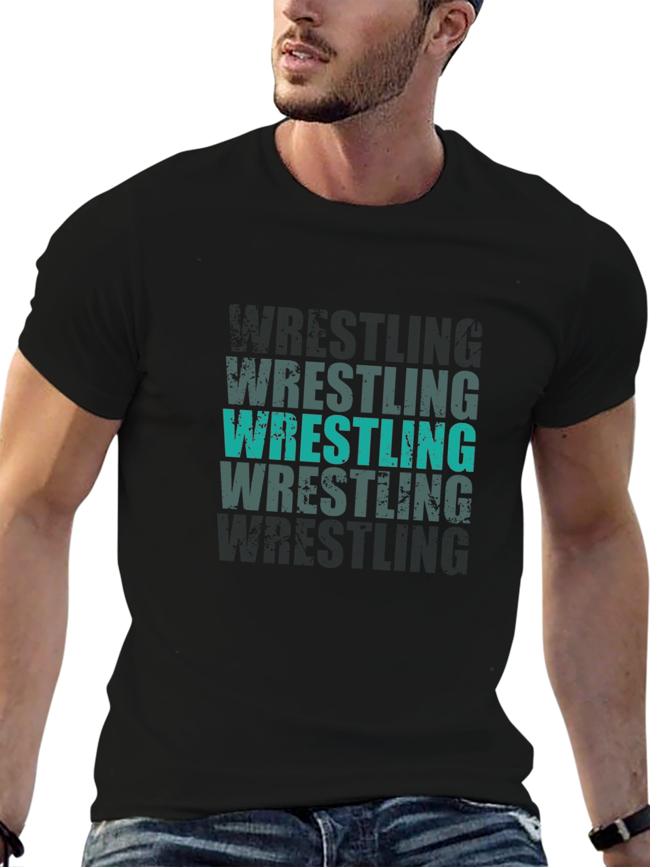 Wrestling T-Shirt: Distressed Graphic Print Tee