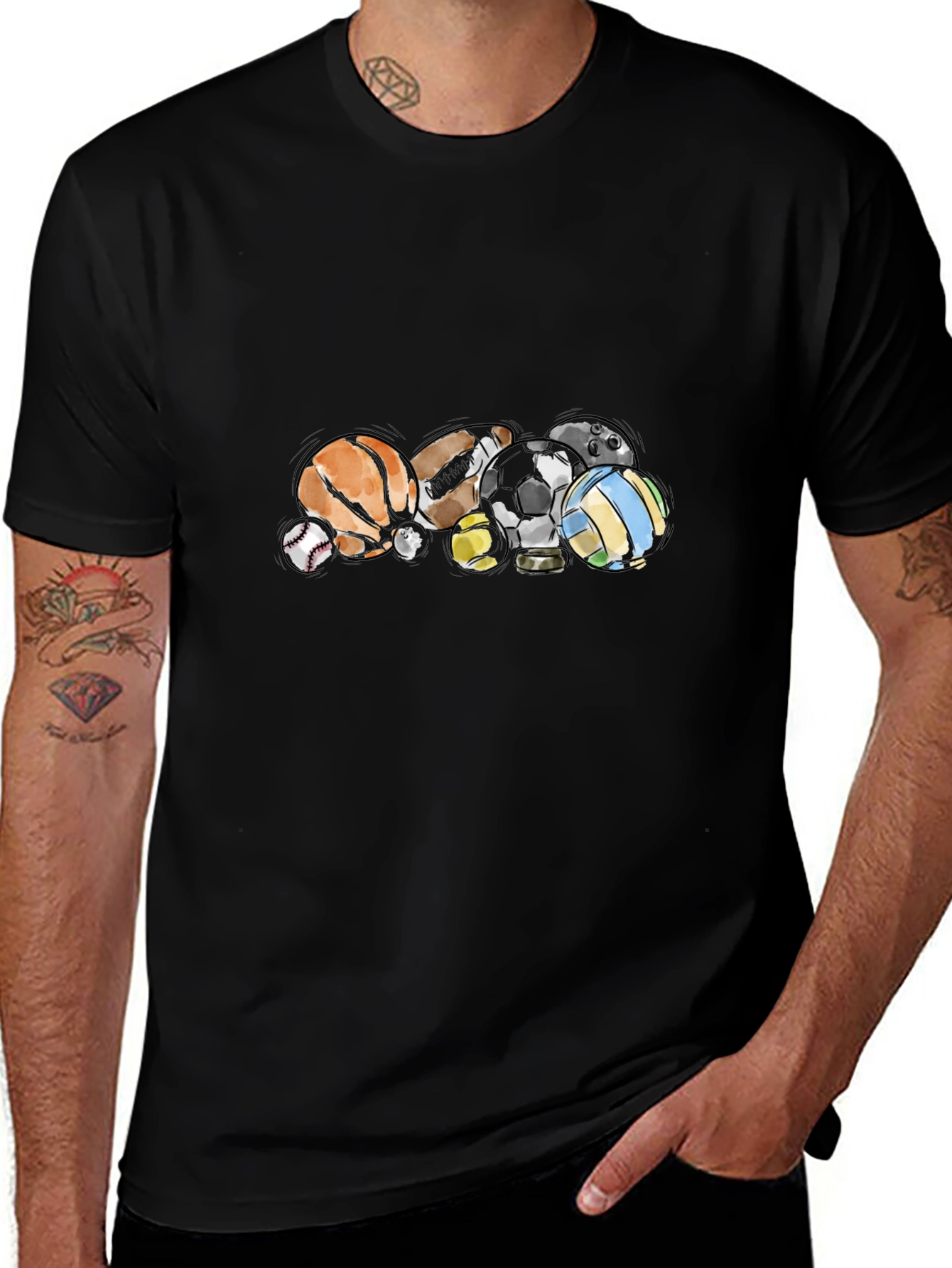 Sports Balls Black T-Shirt