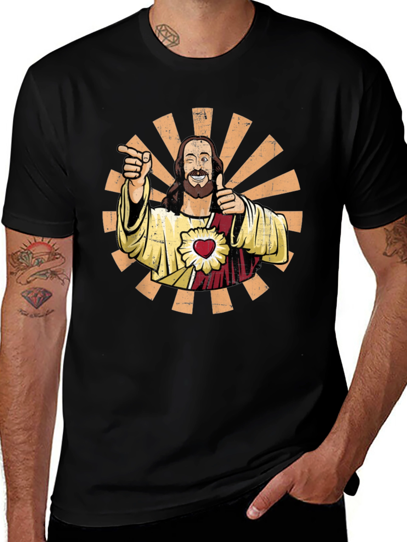 Funny Jesus Pointing Graphic Tee - Black