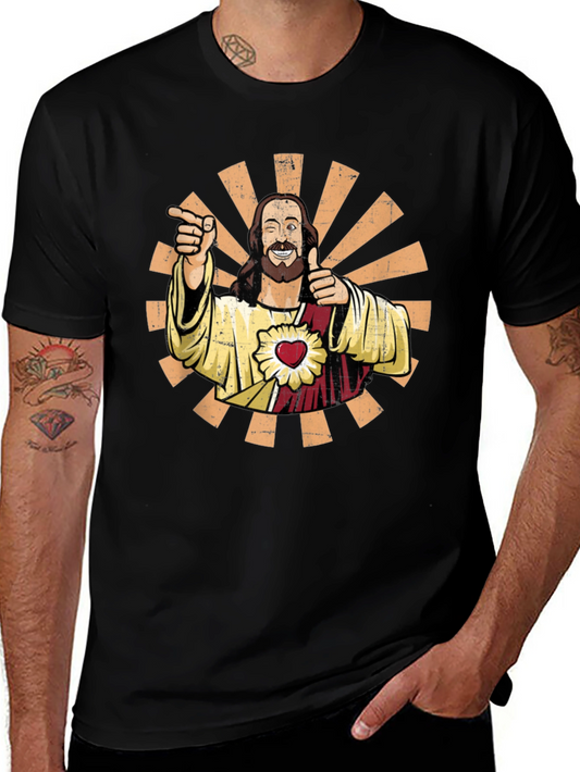 Funny Jesus Pointing Graphic Tee - Black