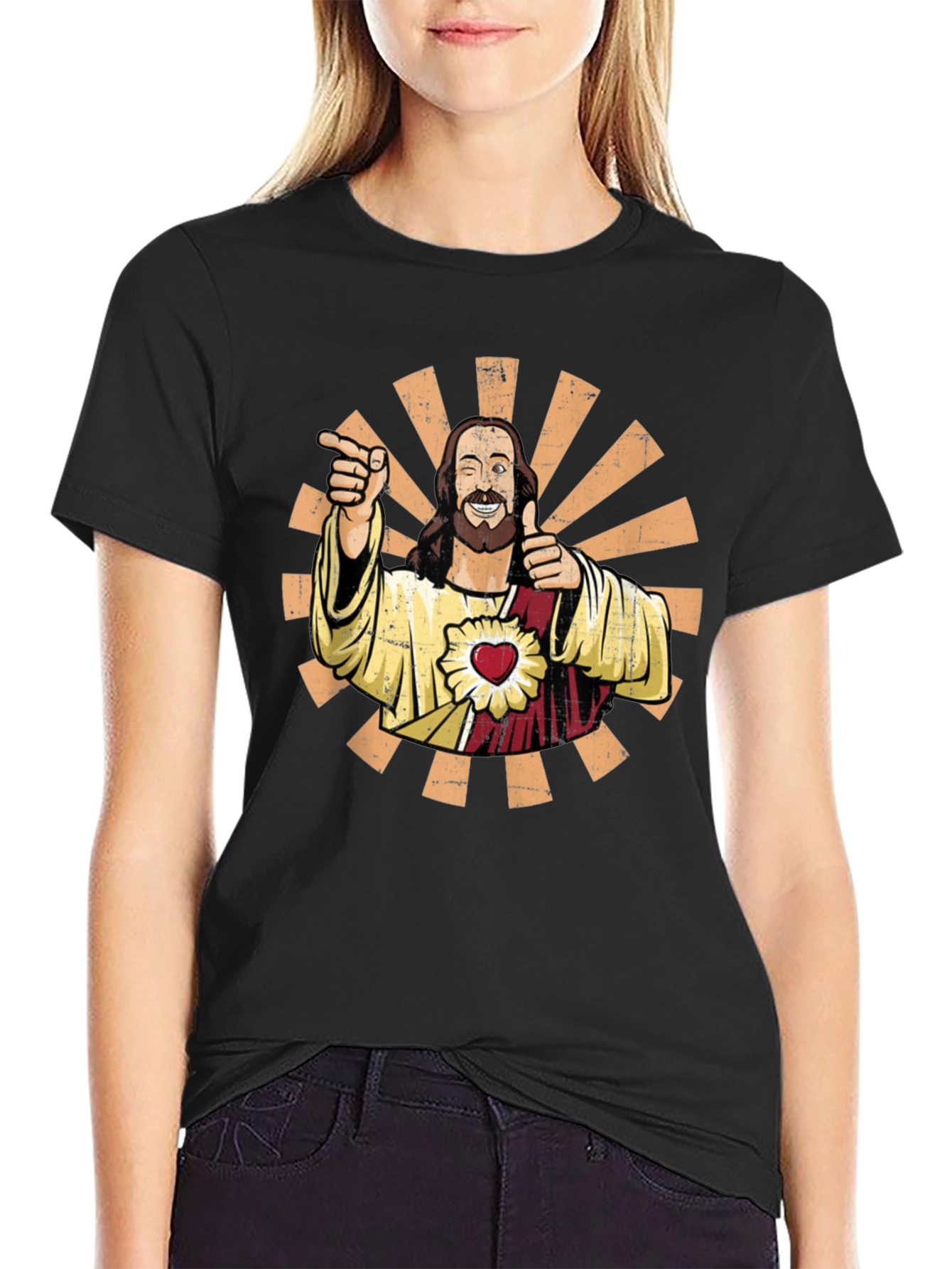 Funny Jesus Pointing Graphic Tee - Black
