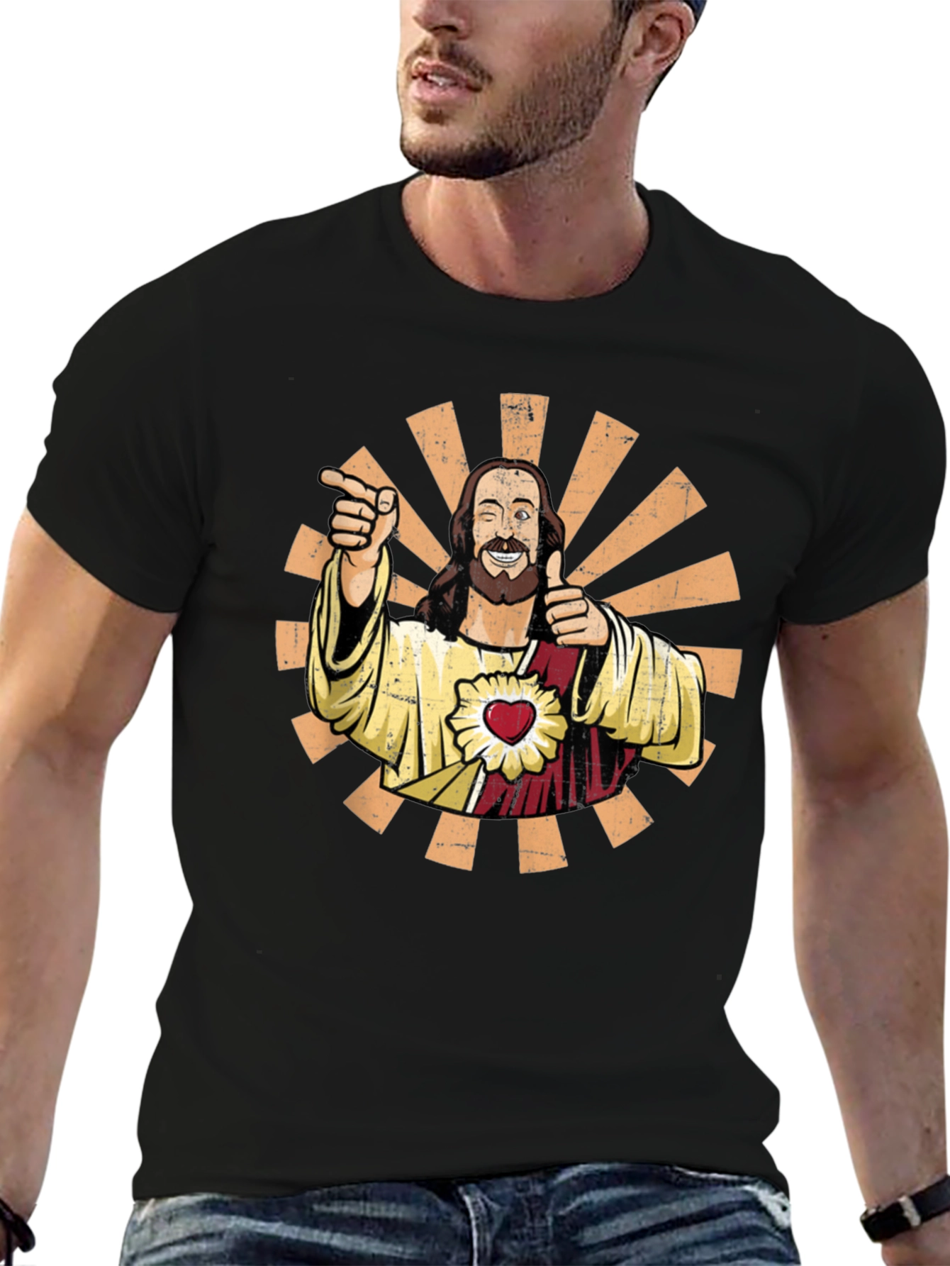 Funny Jesus Pointing Graphic Tee - Black