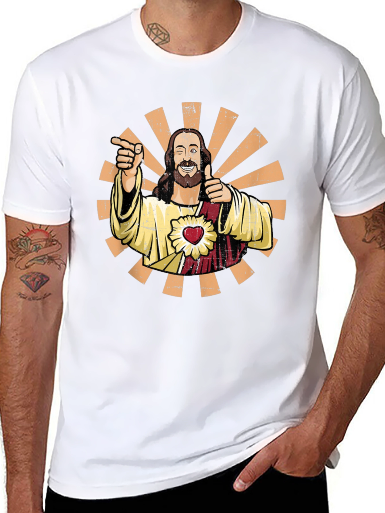 Funny Jesus Pointing Graphic Tee - Black