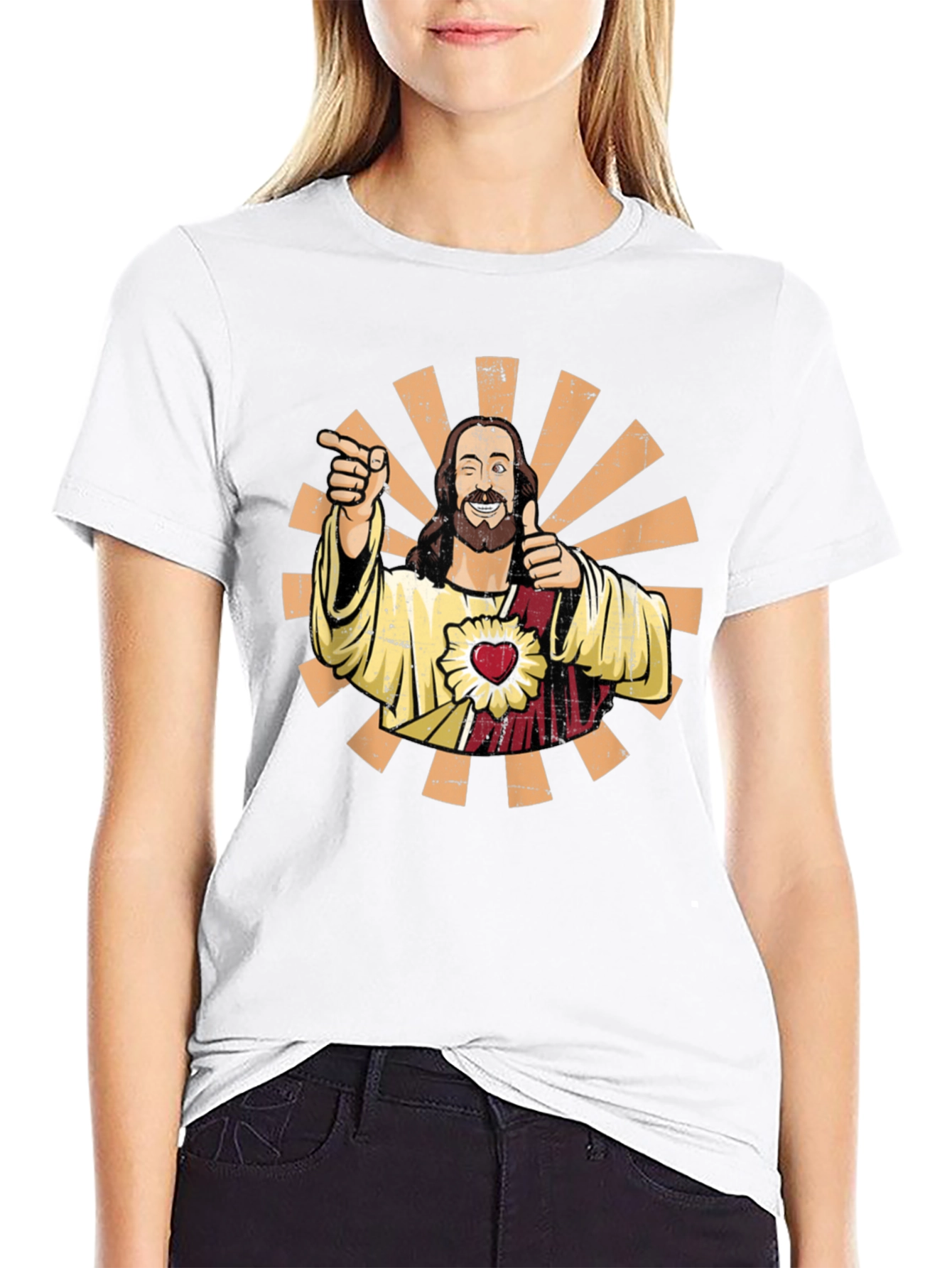 Funny Jesus Pointing Graphic Tee - Black