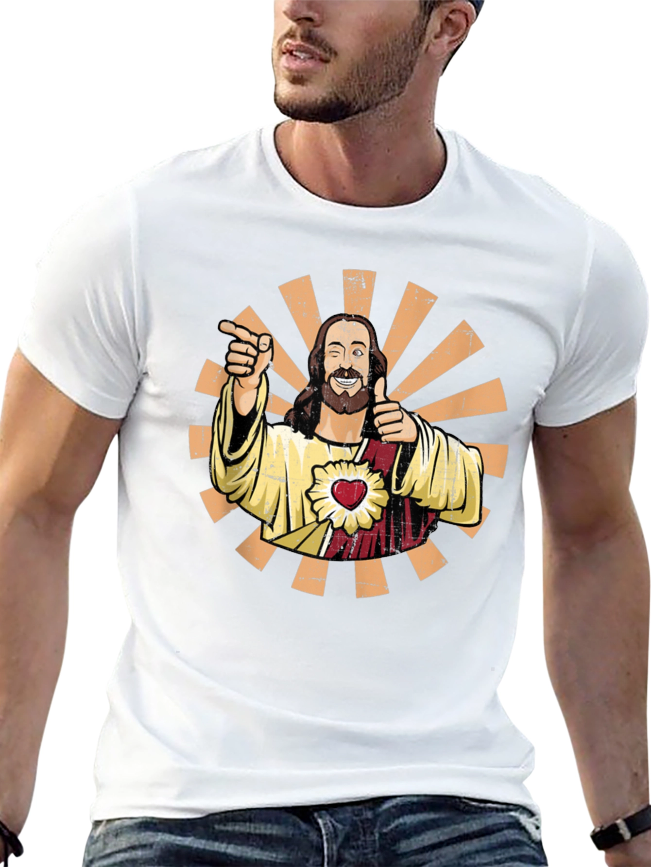 Funny Jesus Pointing Graphic Tee - Black