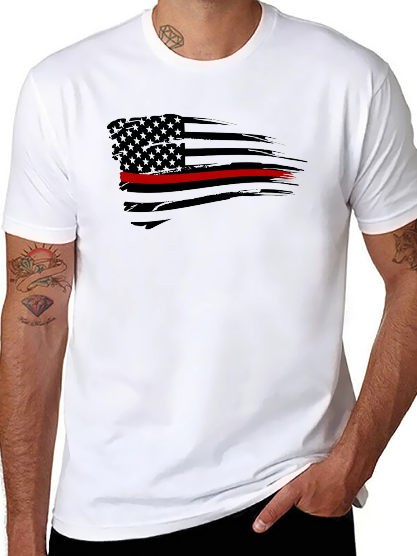 Thin Red Line Flag Graphic Tee - Black