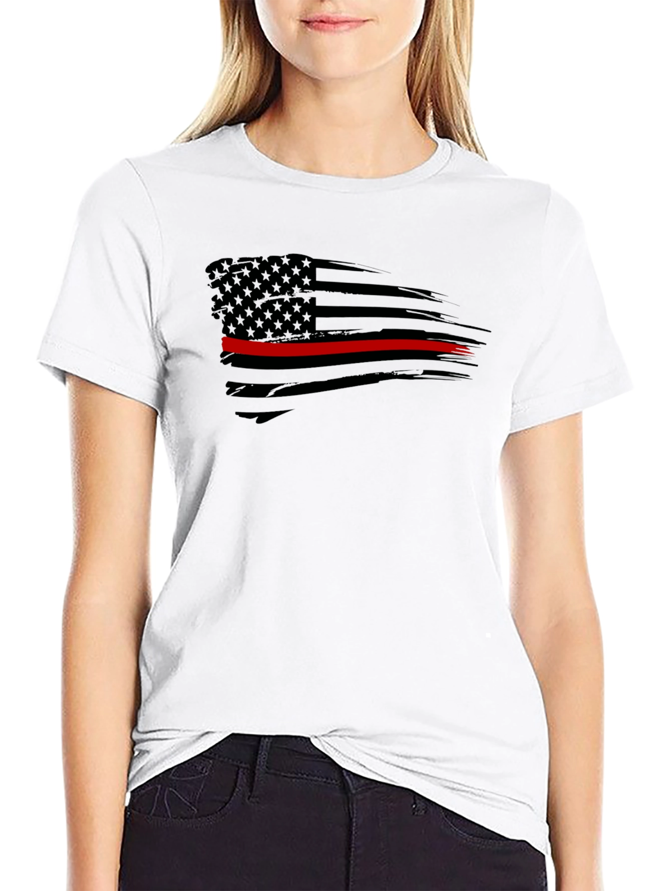 Thin Red Line Flag Graphic Tee - Black