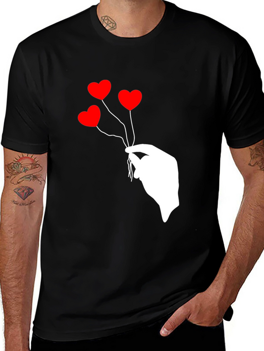 Heart Balloon Graphic Tee - Stylish Black T-Shirt