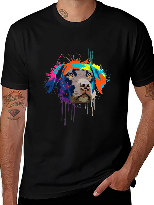 Colorful Dog Graphic Print Black T-Shirt