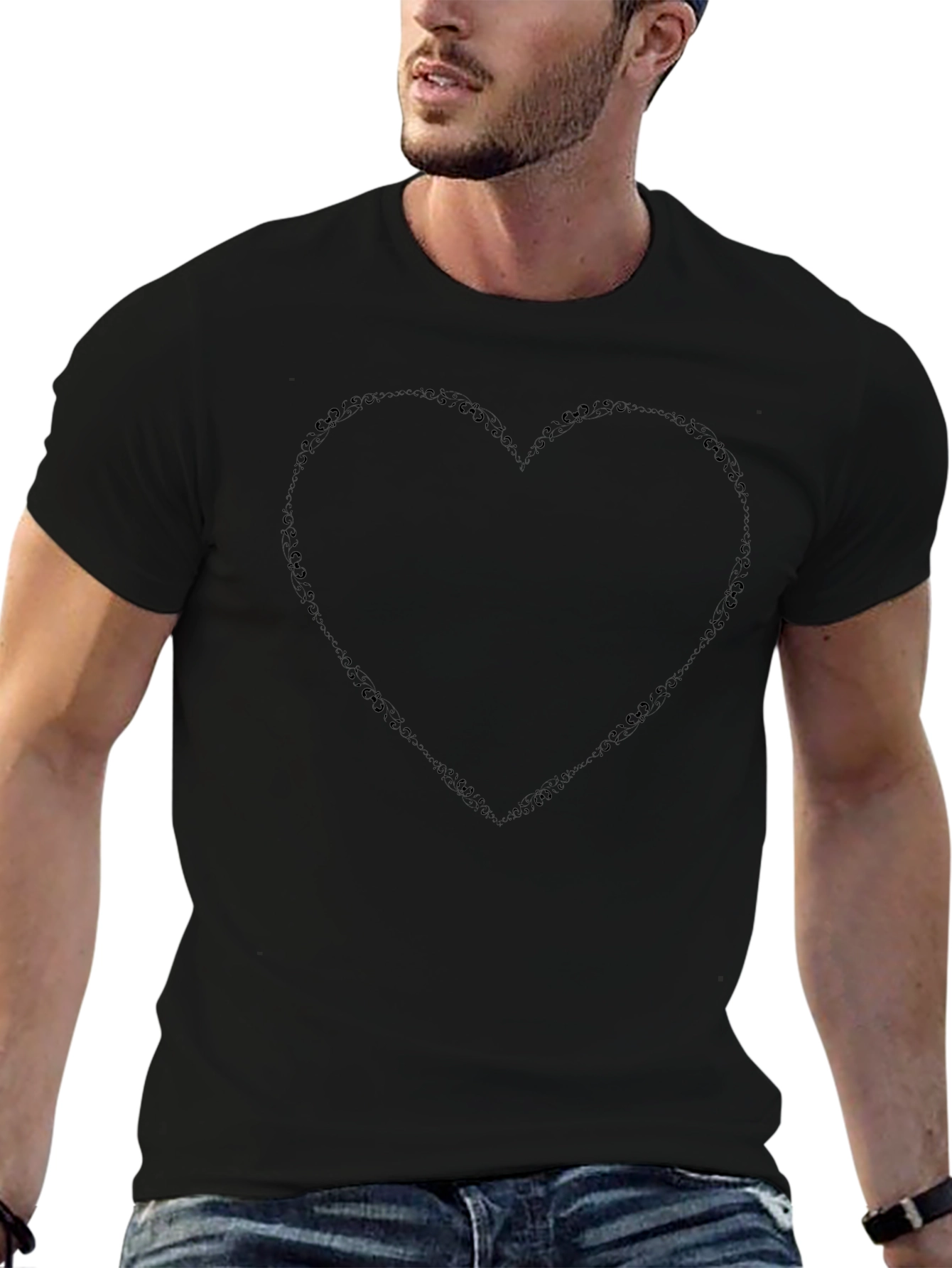 Black Heart Outline T-Shirt - Casual Style