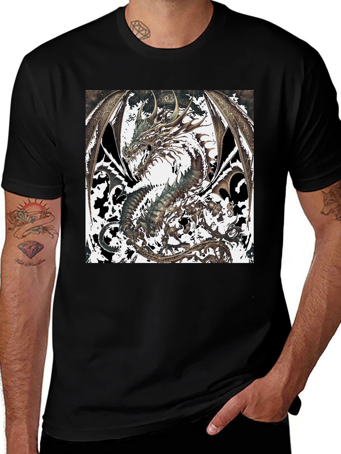 Dragon Graphic Print Black Tee