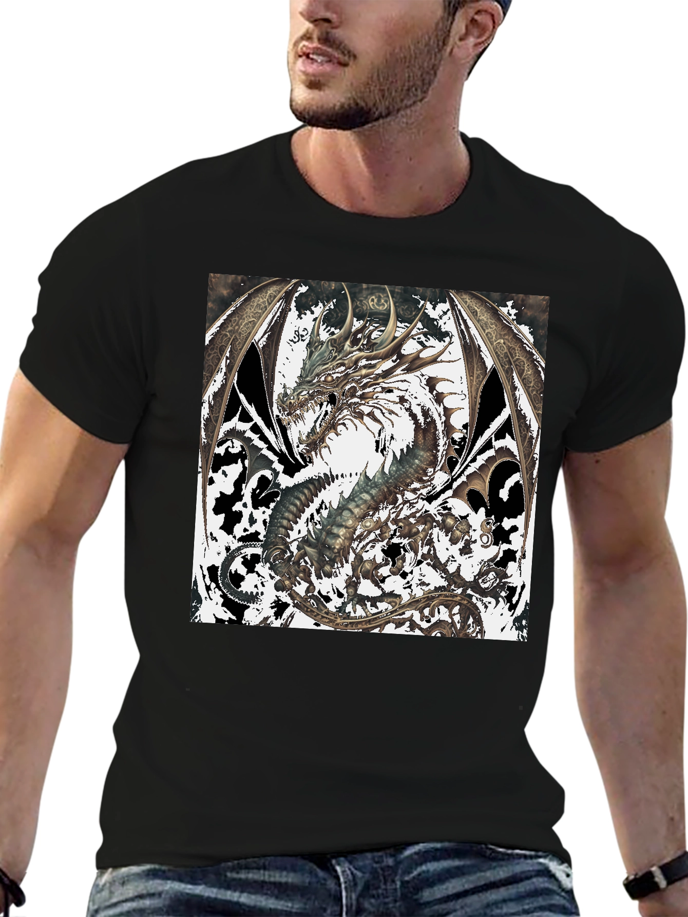 Dragon Graphic Print Black Tee