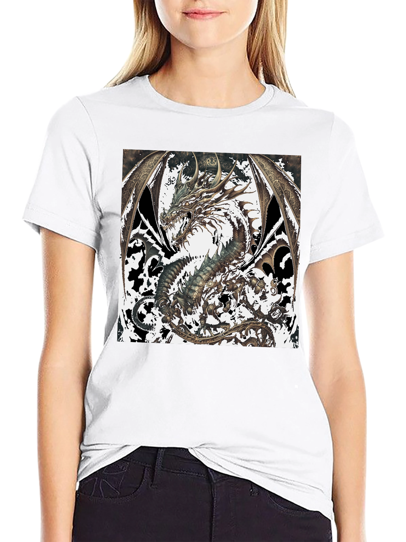 Dragon Graphic Print Black Tee