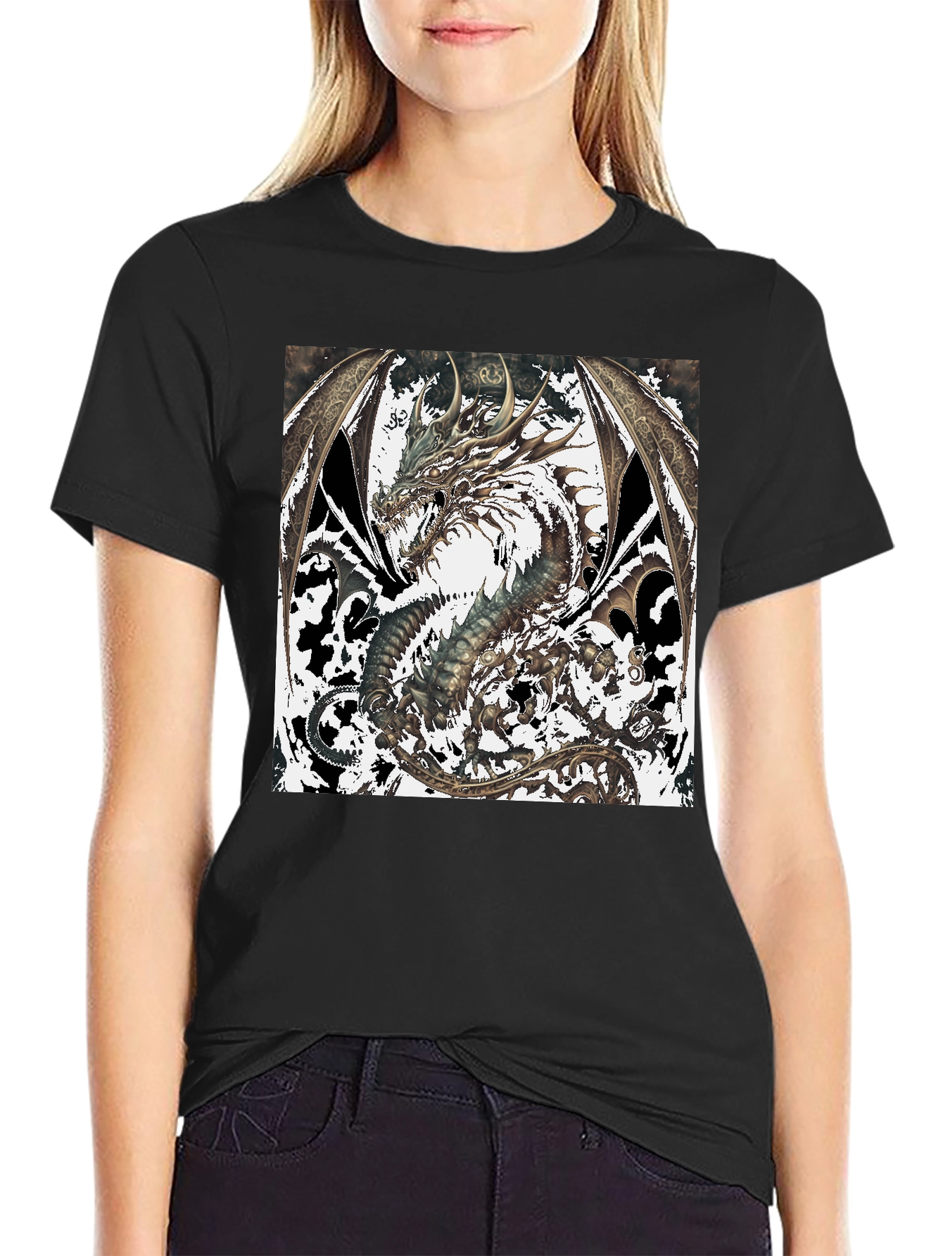 Dragon Graphic Print Black Tee