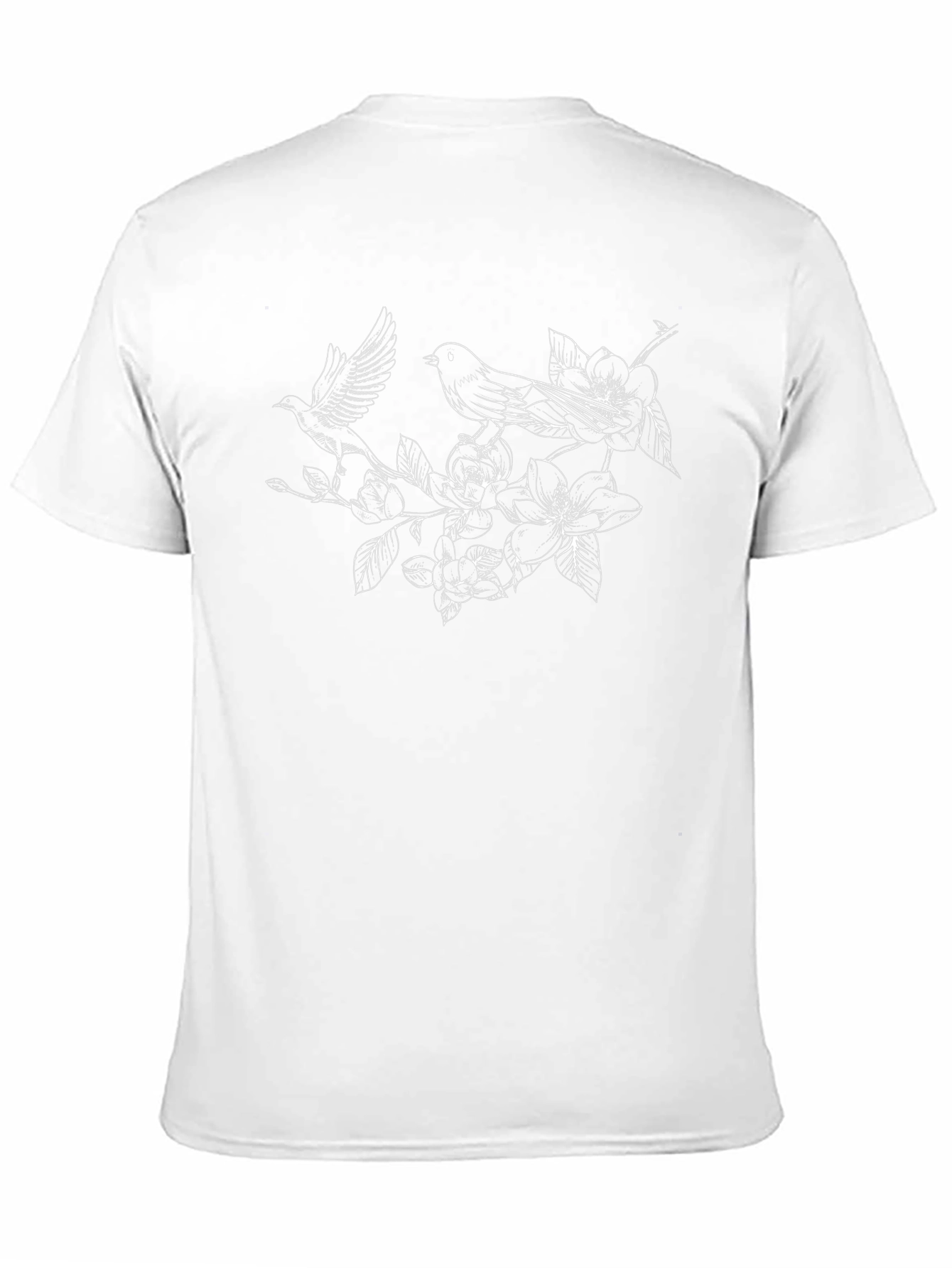 Elegant Floral Bird Print Black T-Shirt
