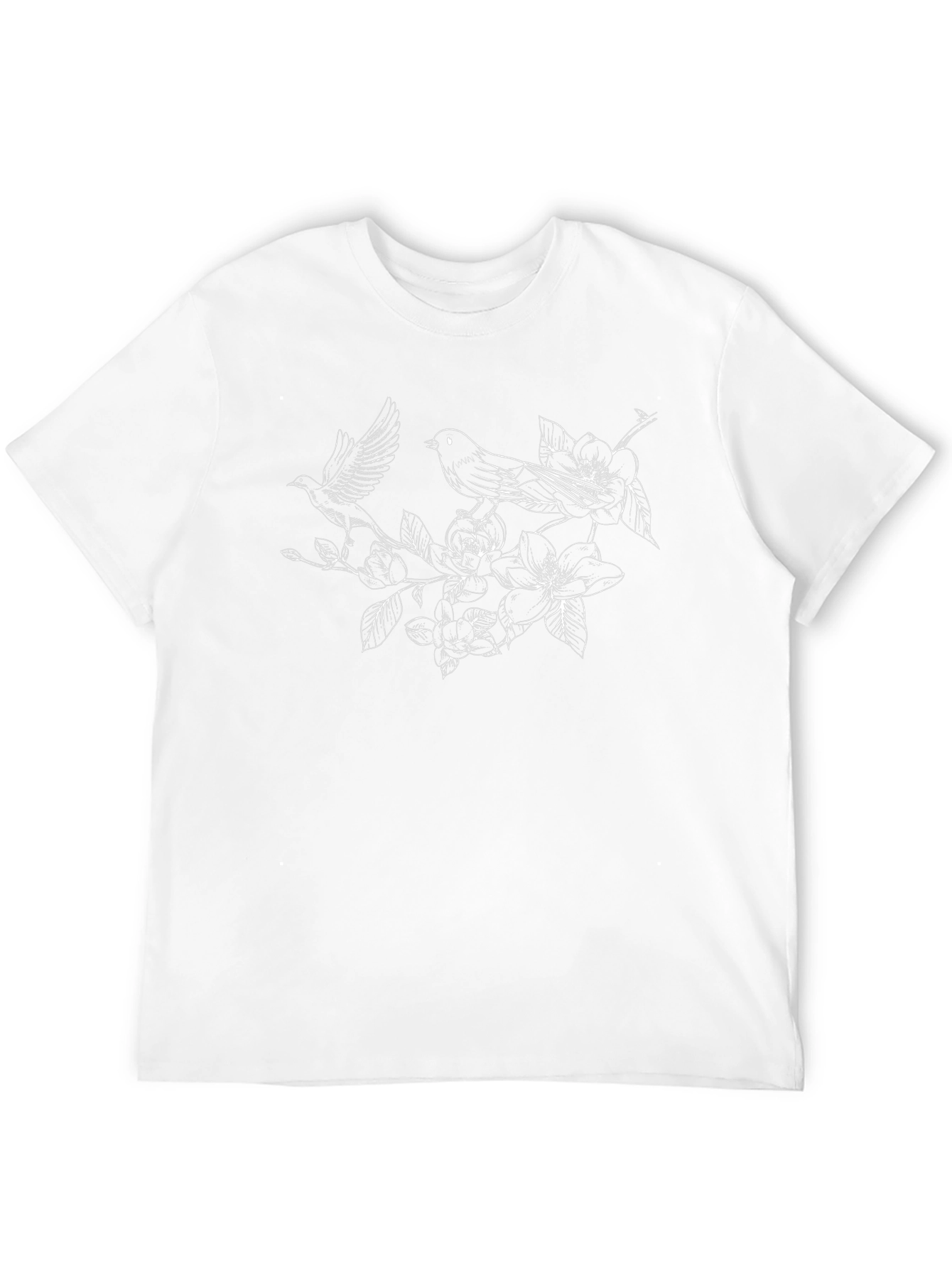 Elegant Floral Bird Print Black T-Shirt