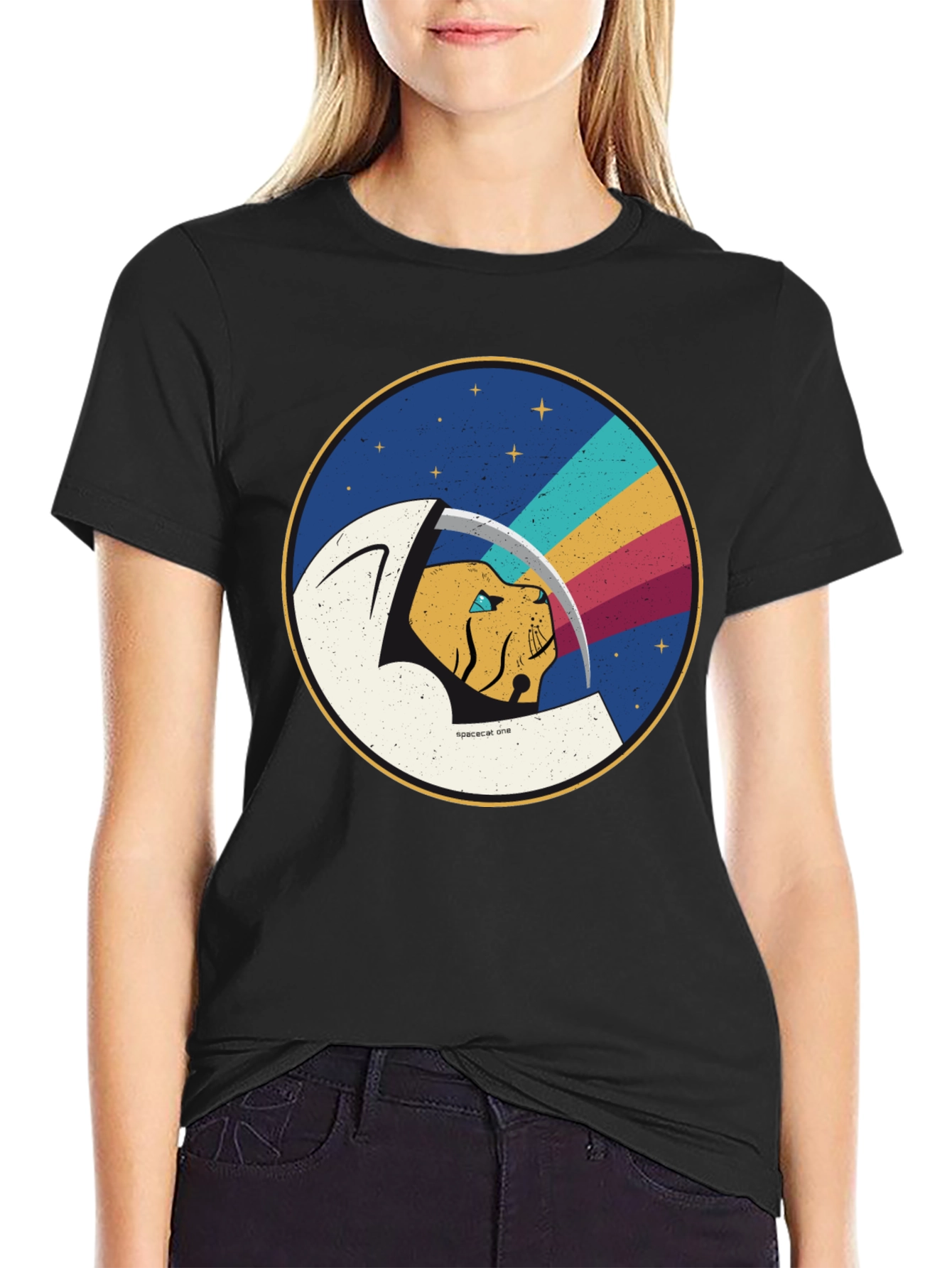 Space Cat Graphic T-Shirt - Cool Crew Neck Tee