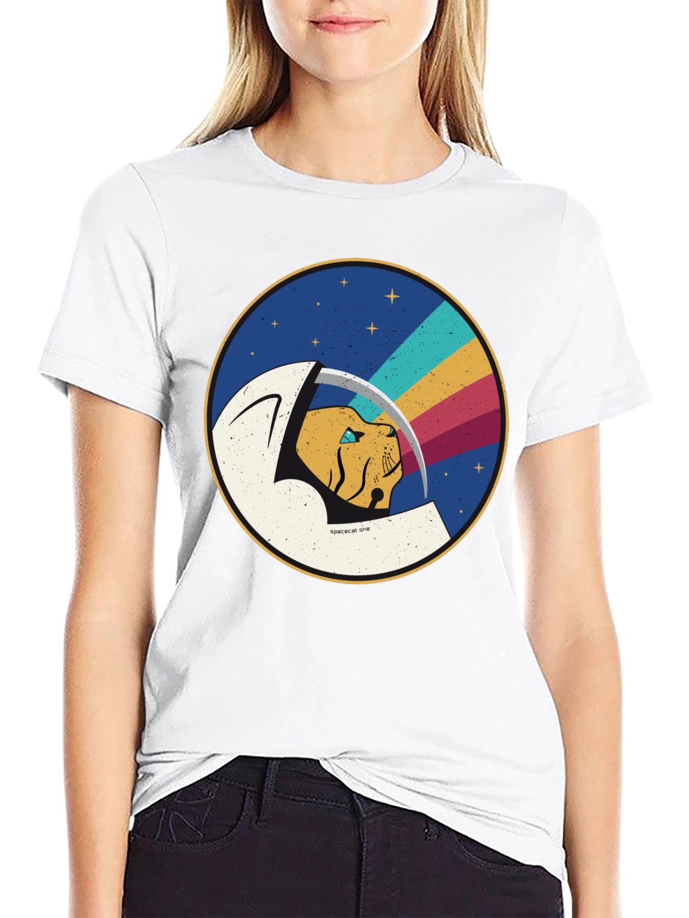 Space Cat Graphic T-Shirt - Cool Crew Neck Tee