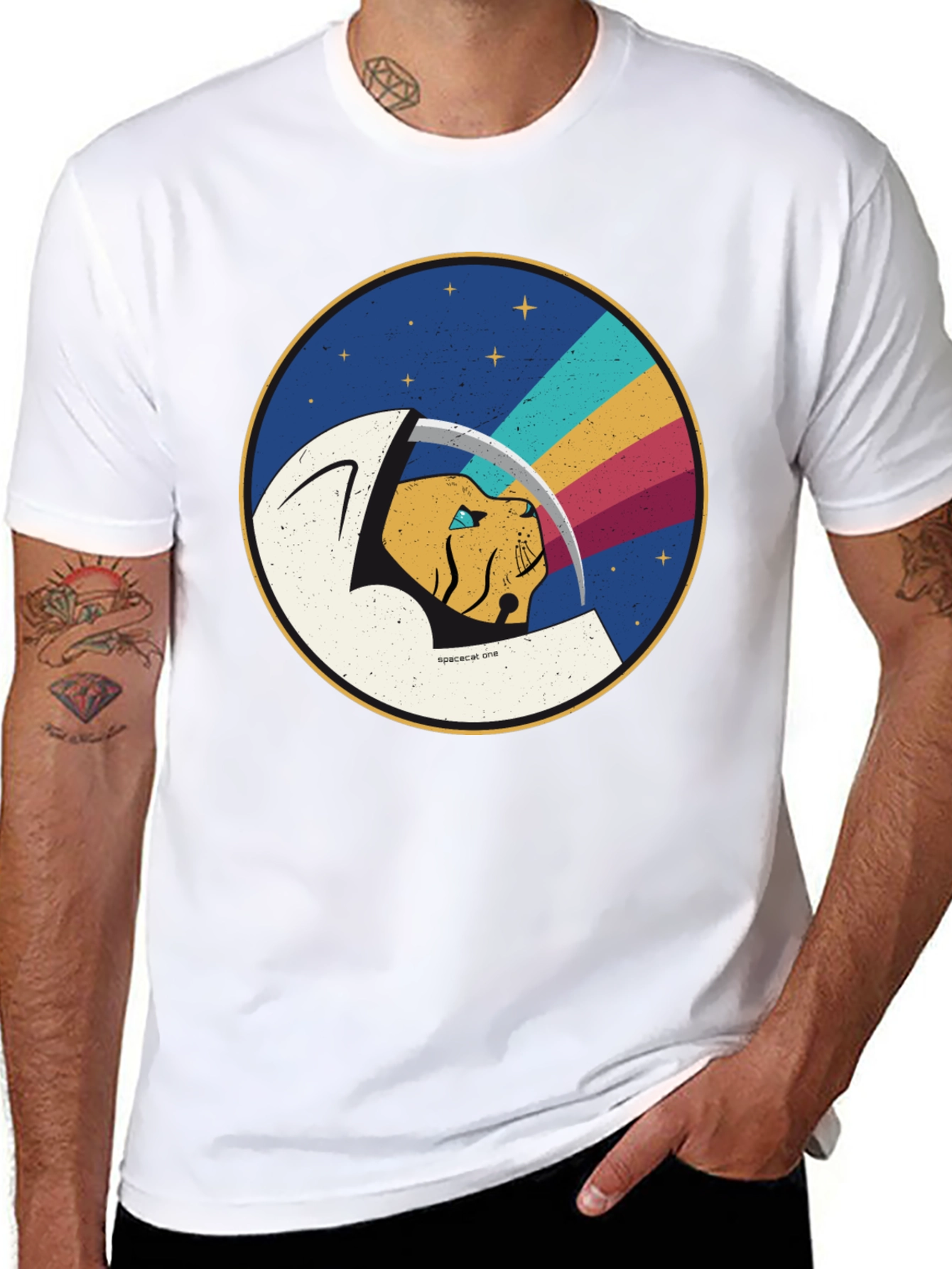 Space Cat Graphic T-Shirt - Cool Crew Neck Tee