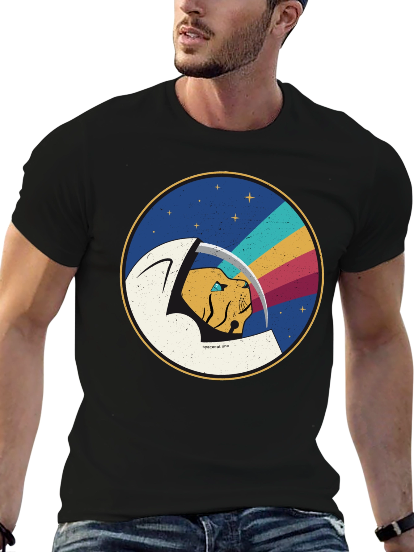 Space Cat Graphic T-Shirt - Cool Crew Neck Tee