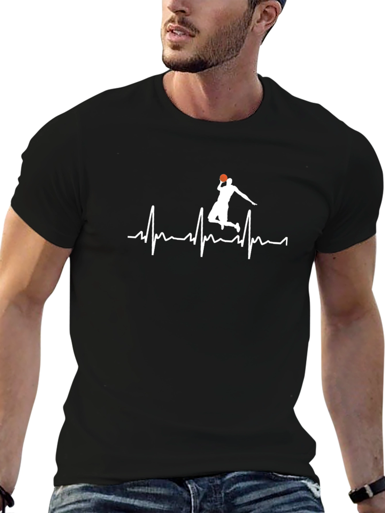 Basketball Heartbeat Graphic Tee - Black
