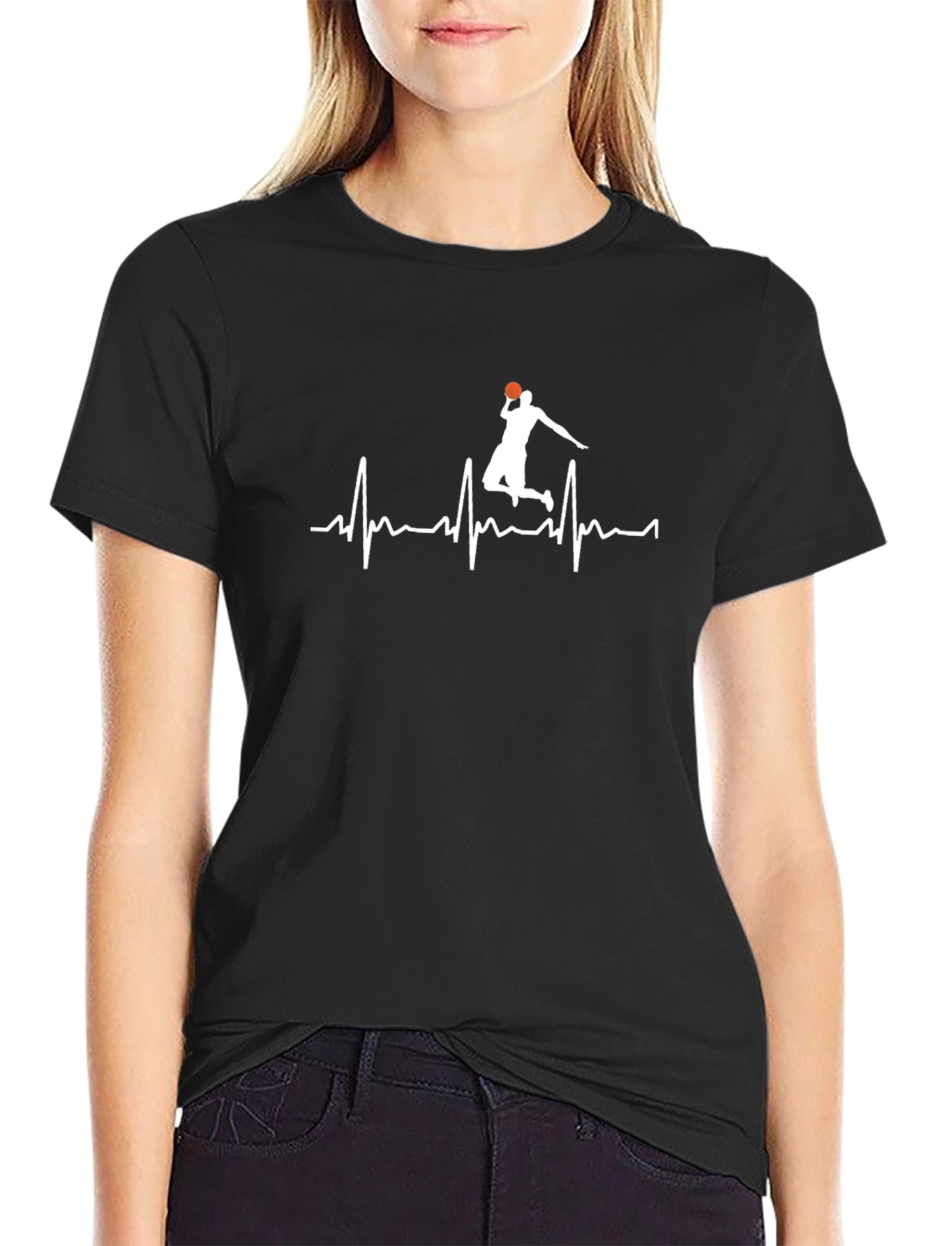 Basketball Heartbeat Graphic Tee - Black