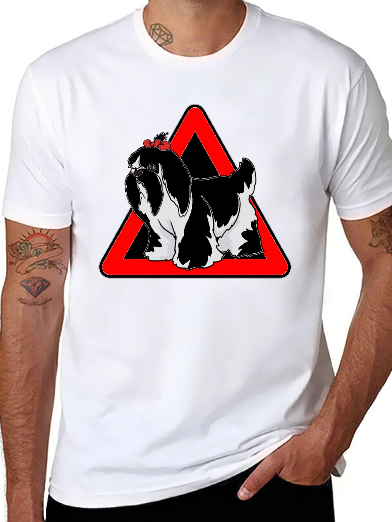 Dog Warning T-Shirt Graphic Tee Novelty Shirt
