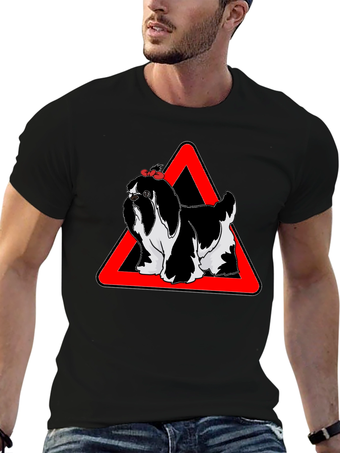 Dog Warning T-Shirt Graphic Tee Novelty Shirt