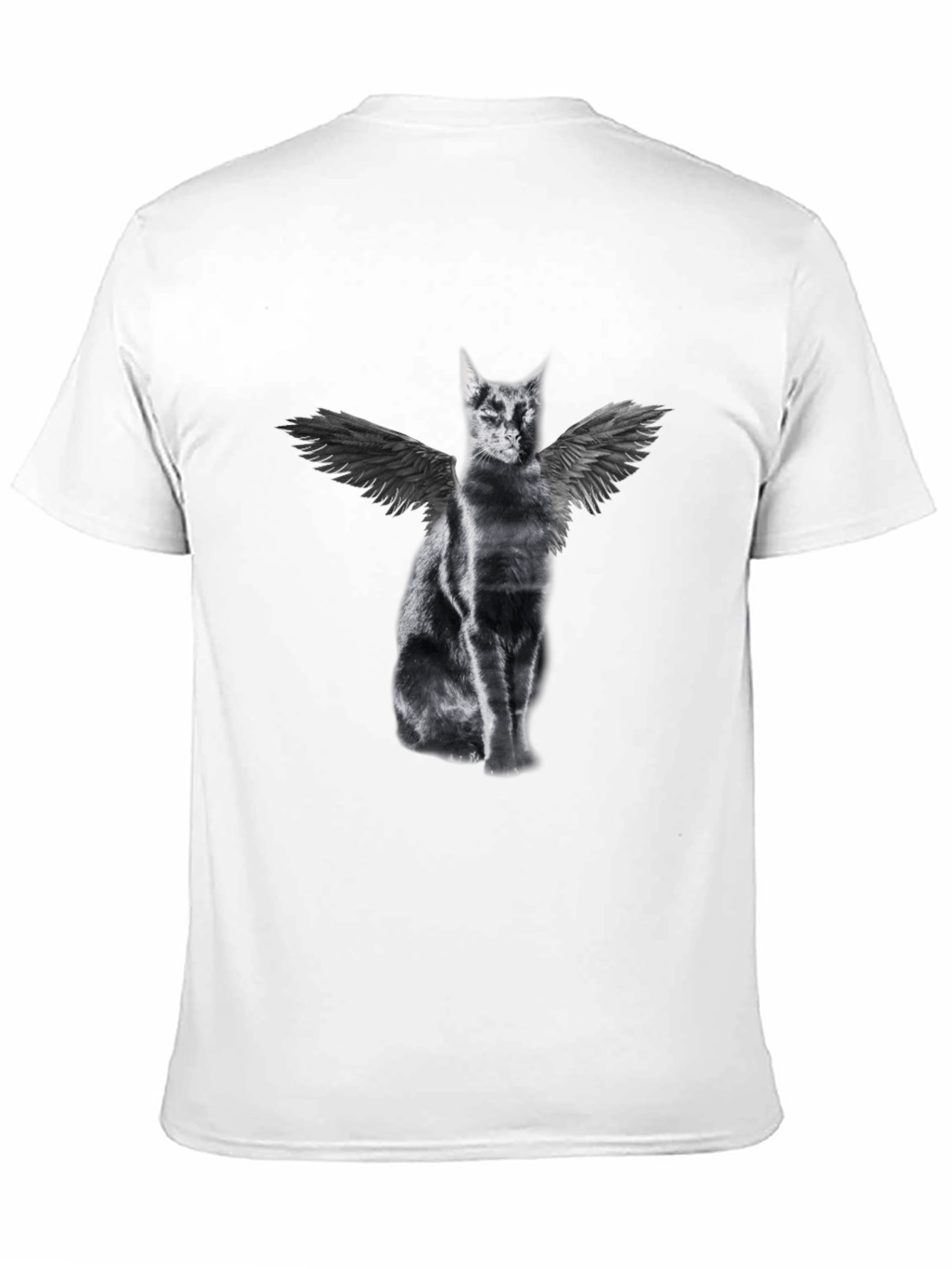 Winged Cat Graphic Tee - Black Cotton T-Shirt