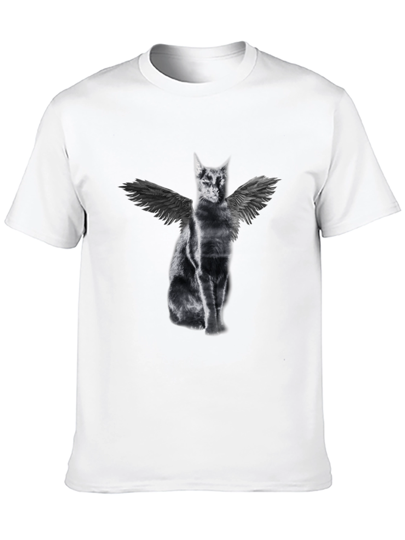 Winged Cat Graphic Tee - Black Cotton T-Shirt