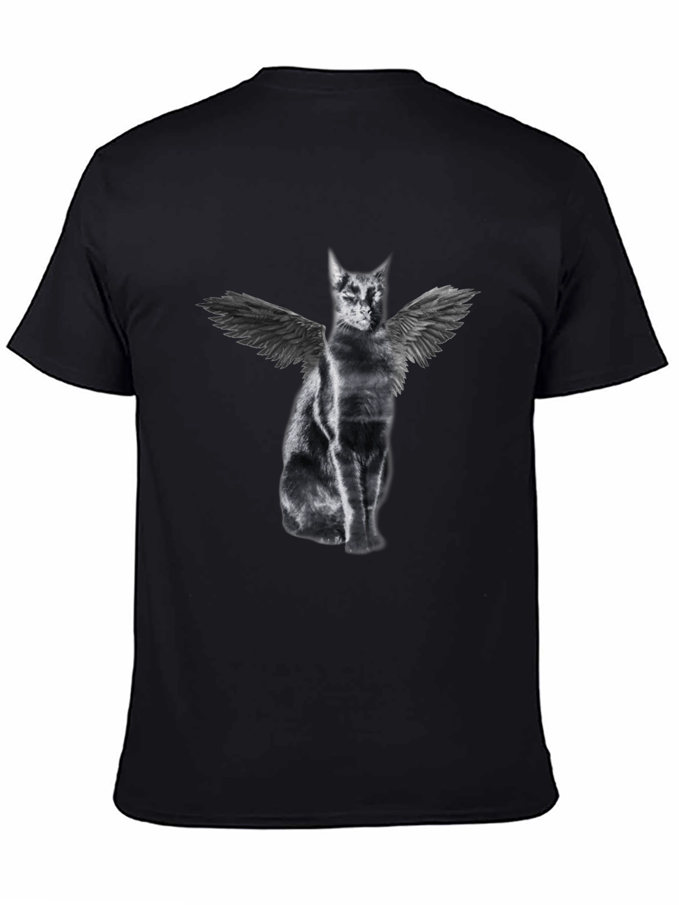 Winged Cat Graphic Tee - Black Cotton T-Shirt