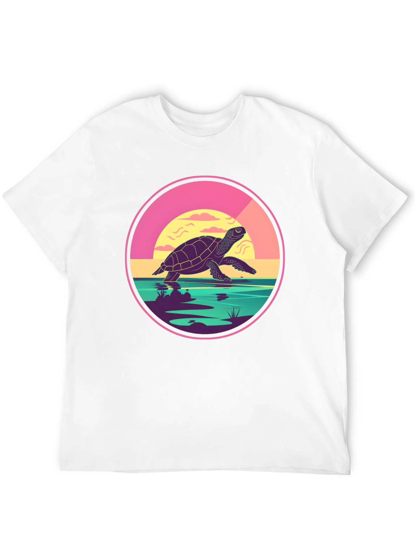 Turtle Sunset Graphic Tee - Unique Round Design