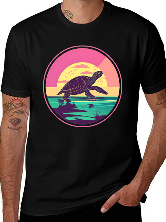 Turtle Sunset Graphic Tee - Unique Round Design