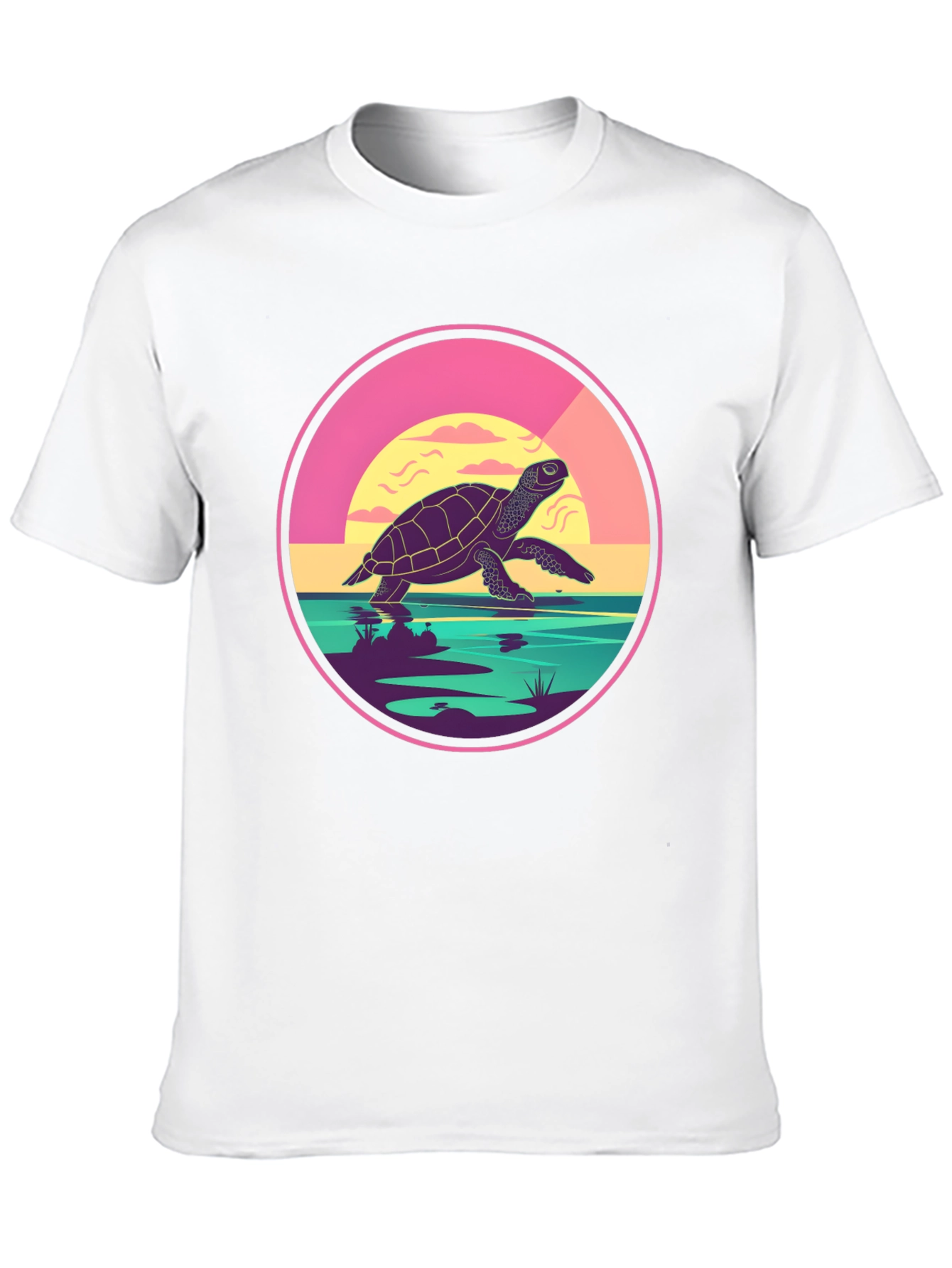 Turtle Sunset Graphic Tee - Unique Round Design