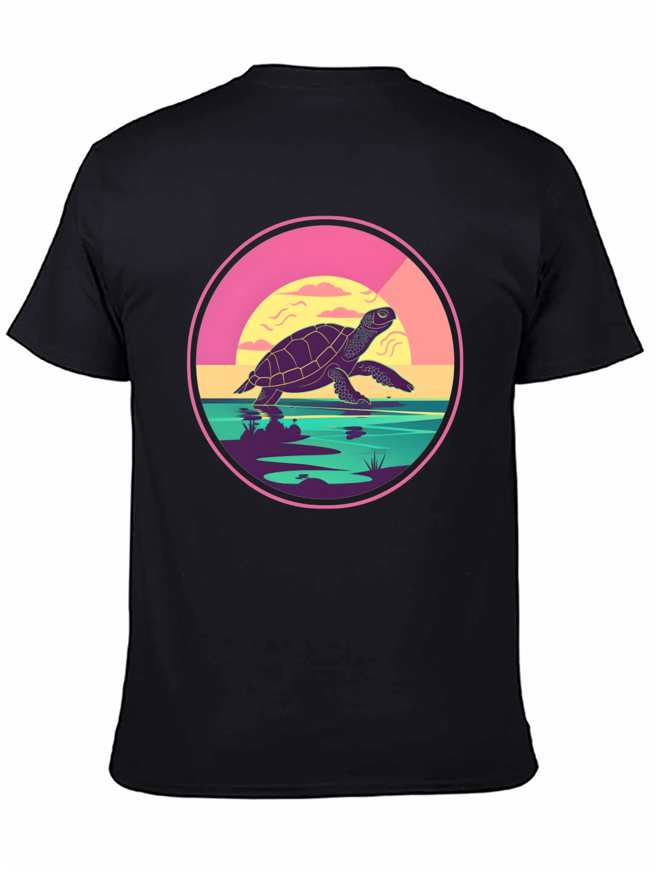 Turtle Sunset Graphic Tee - Unique Round Design