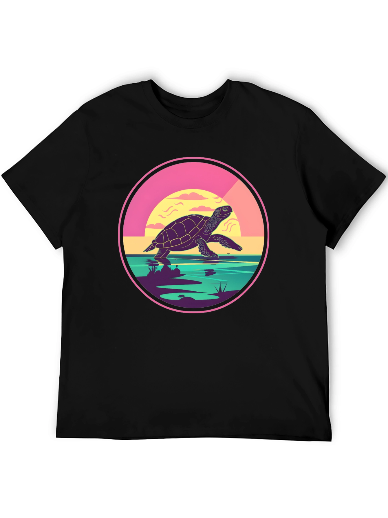 Turtle Sunset Graphic Tee - Unique Round Design