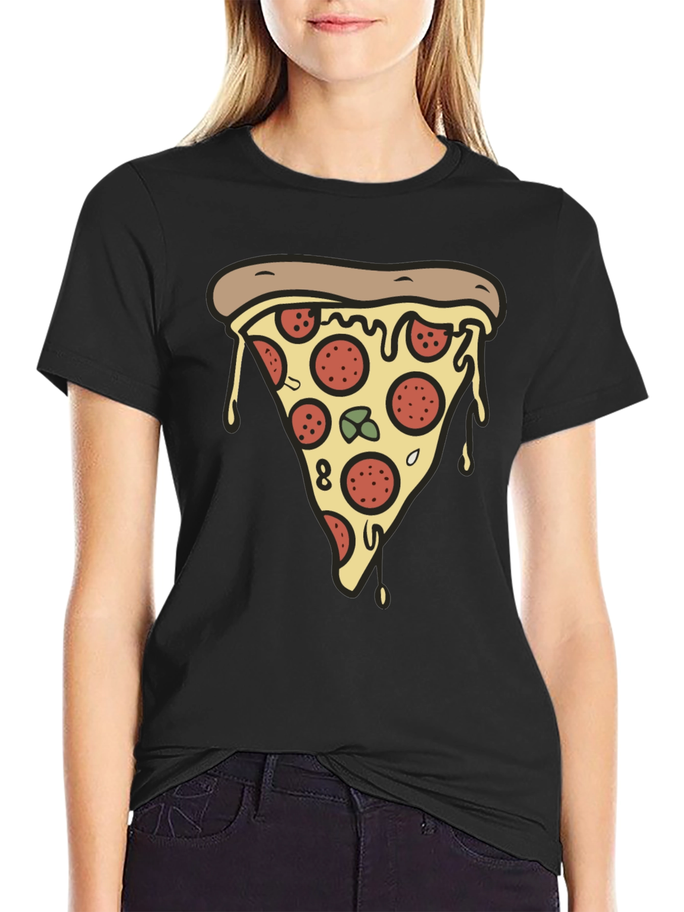 Pizza Slice Graphic Tee - Casual Black T-Shirt